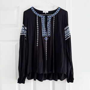 Parker Black Embroidered Boho Blouse, size Small